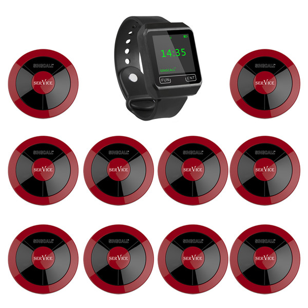 SINGCALL Wireless Calling system, One mobile watch and 10 one- button for restaurant, hotel,entertainment places