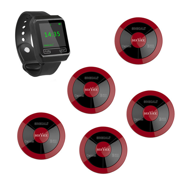 SINGCALL wireless calling ,5 pagers with three keys and 1 black APE6800 watch