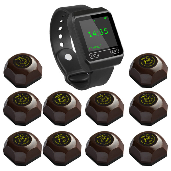 SINGCALL Wireless Coffee Calling System, 1 Watch with 10 Buttons for Hotel Cafe