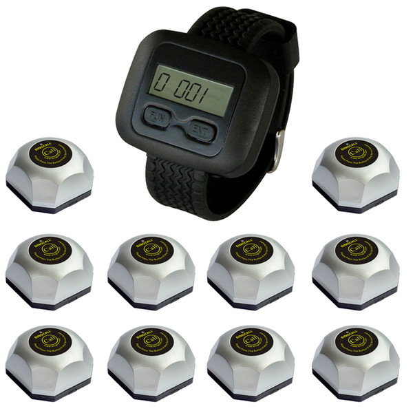 SINGCALL Wireless Waiter Calling Paging System.10 one-button Bells,1 Watch