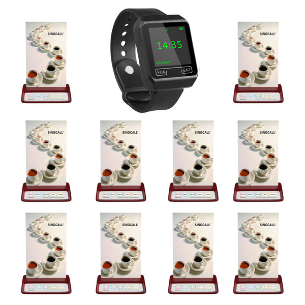 SINGCALL wireless call system, beeper pager system,1 APE6800 watch plus 10 red table pagers