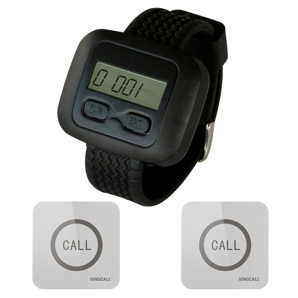 SINGCALL Wireless Service Calling Pager System, 1 Watch Receiver with 2 Touchable Bells,waterproof function