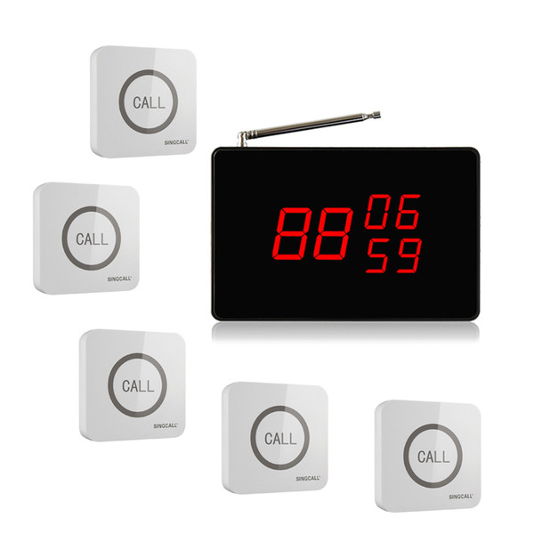 SINGCALL Service Calling System,for Cafe,Hotel,Big Touching Button,Can Be Pin on the Wall,Pack of 5 pcs Bells and 1 pc Receiver of SC-R10.
