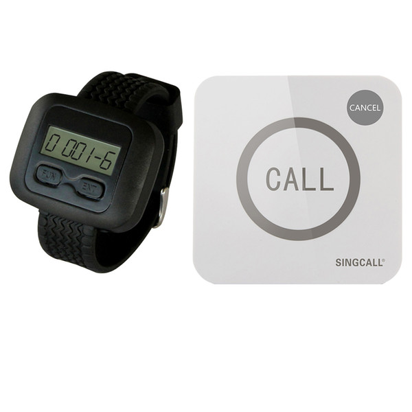 SINGCALL Wireless Restaurant Service Calling System 1 Watch Receiver and 1 Touchable Bell Button