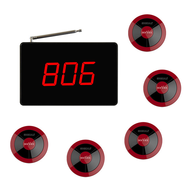 SINGCALL Calling System 1 display plus 5 one-button red bells for customers call waiter