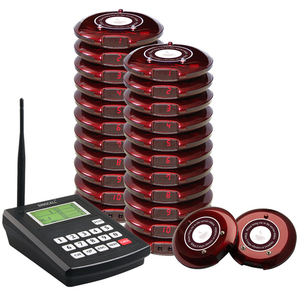 SINGCALL Coaster Paging System,Customers Take Food to Use,Wireless Guest Paging & Queuing System,Includes One Transmitter and 20 Pagers