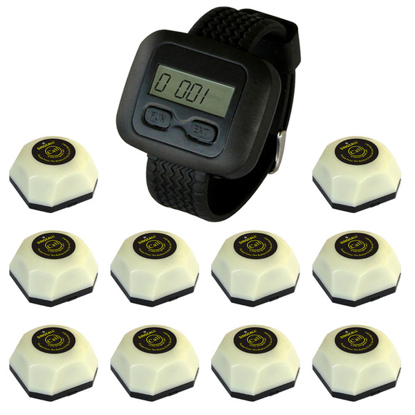 SINGCALL wireless waiter service paging system,servicing customer,10 pcs white buttons and one watch for waiter