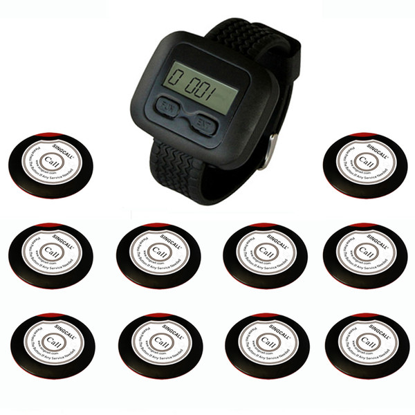 SINGCALL. Wireless restaurant calling systems, for waiter, coffee shop, restaurant, 10 one-button pagers and 1 Receiver