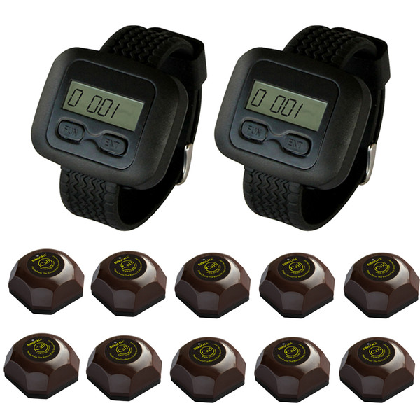 SINGCALL Wireless Waiter Service Calling System for Restaurant Coffee Shop Hotel 2 Watch Receivers and 10 Bells