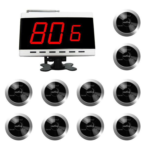 SINGCALL Wireless Calling ,1 white fixed display and 10 multi-button pager for catering and service