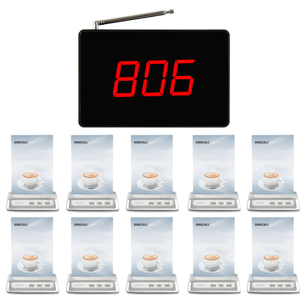 SINGCALL Wireless Restaurant Waiter Calling System 1 fixed receiver and 10 bells