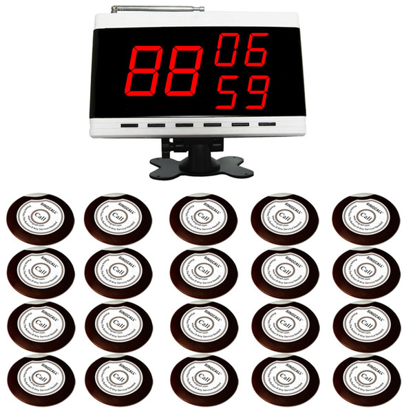 SINGCALL® Wireless Table Paging System,Airport,Pack of 20 pcs White Table Bells and 1 pc white Display Number Display That Show 3 Groups of