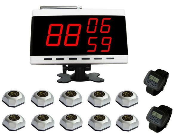 SINGCALL® wireless Buzzer System for Effective Service,for Office,Pack of 10 Bells and 2 Watch Receivers and 1 Display.