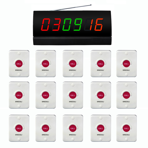 SINGCALL® Conference Calling System Bell,Red Silica Button,Pack of 15 pcs of Pagers and 1 pc Display Receiver