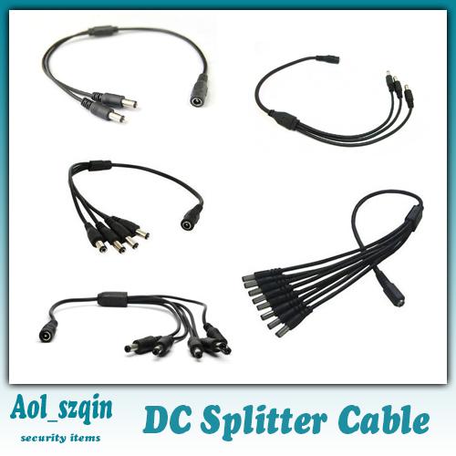 100pcs/lot splitter cable dc power splitter 1 to 2 / 3 / 4 / 5 / 8 way cable for cctv camera led strip etc free shipping