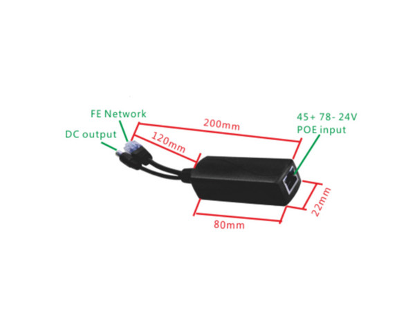 OEM Black 45+ 78- Mode B pin Passive POE splitter 24v to 12v POE adapter DC plug 5.5*2.1mm