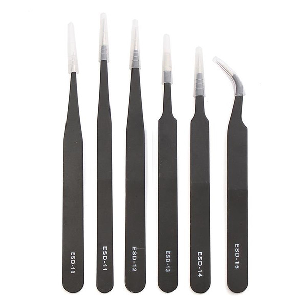 1 set 6pcs Safe Anti-static Tweezers Maintenance Tools ESD ESD-10 ESD-11 ESD-12 ESD-13 ESD-14 ESD-15