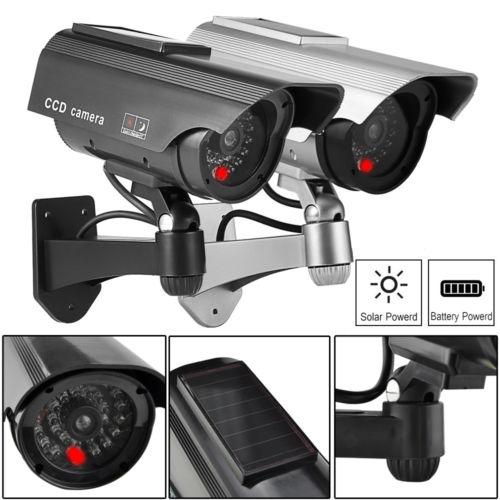 2x Solar Power Fake Camera CCTV Waterproof Realistic Dummy Security Cam Blinking