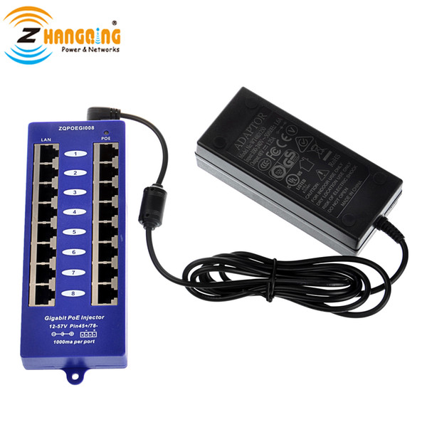 Gigabit Passive PoE Injector 8 Port Ethernet PoE Panel 48 Voltage 60 Watts Power Adapter Supply For CCTV Camera