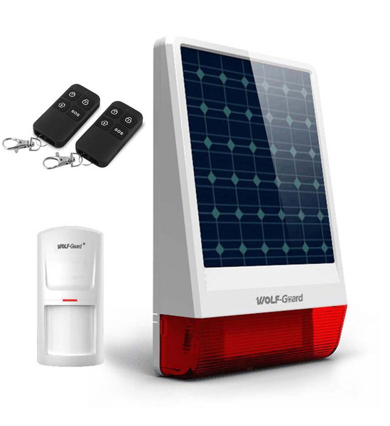 Wolf-Guard 120db Solar Security Alarm System JD-06 Simple Burglar System Outdoor Weather-Proof Siren come with Motion Sensor, Remote Control