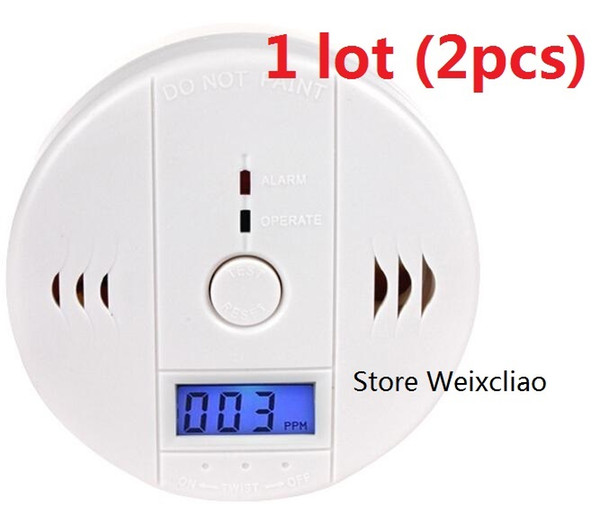 2pcs 1 lot With Batteries CO Carbon Monoxide Alarm Detector Poisonous Gas Smoke Sensor Home Use Easy To Install Sound LCD Free Shipping