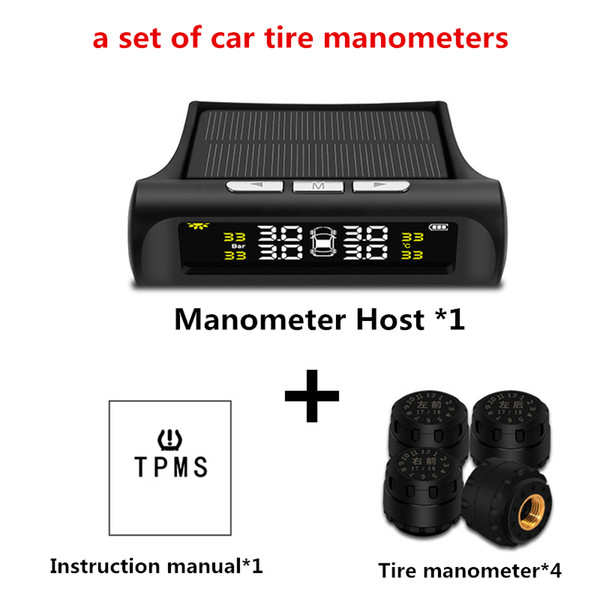 Solar Powered Car tire pressure detector TPMS Car Wireless Tire Pressure Monitor System External Sensors Auto Tyre Alarm Detector USB Charg