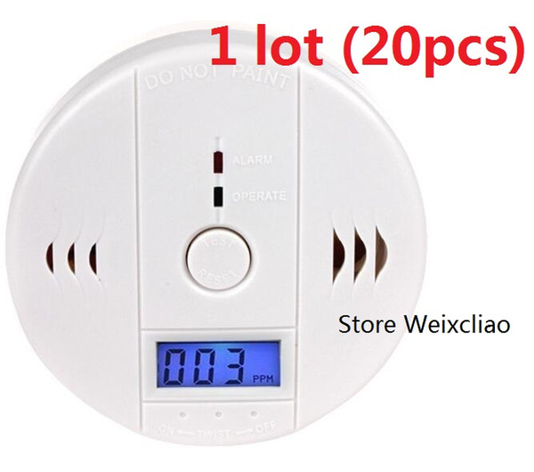 20pcs 1 lot With Batteries CO Carbon Monoxide Alarm Detector Poisoning Gas Smoke Sensor Home Use Easy To Install Sound LCD Free Shipping