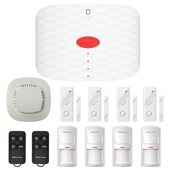 Wolf-Guard GSM SMS Wireless Home Alarm Security System App Control Door/Window Sensor PIR Motion Smoke Detector Keyfob SOS Button