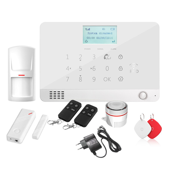 Wolf-Guard GSM SMS LCD Wireless Home Alarm Security Burgle System App Control Door/Window Sensor PIR Motion Detector Keyfobs 433MHZ