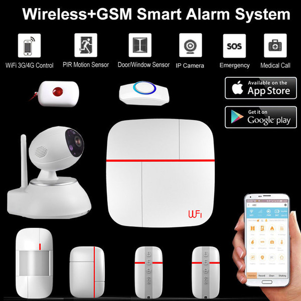 Wireless WiFi + GSM Home Alarm System IOS Android APP controlled Home Smart Security Burglar Intelligent with IP camera Kits