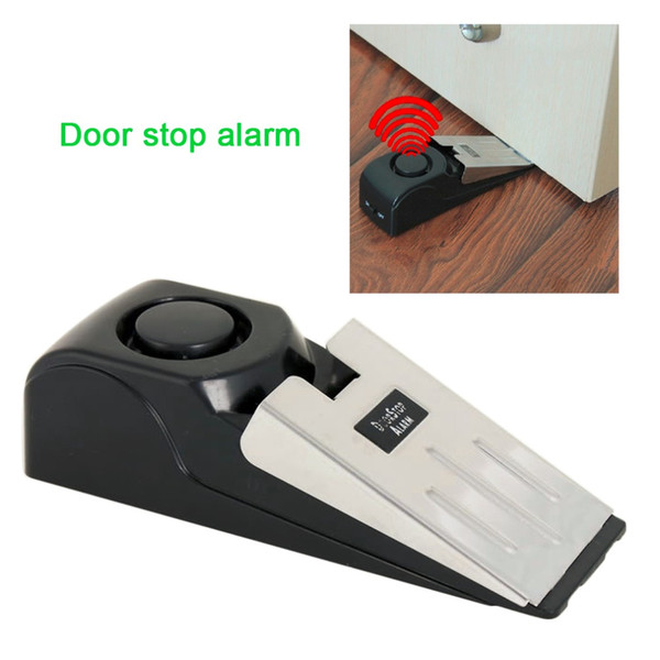 Mini Wireless Vibration Triggered Door Stop Alarm Home Wedge Shaped Stopper Alert Security System Block Blocking System Black