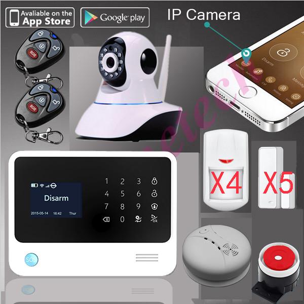 100% original G90B WiFi Alarm GPRS APK app controlled home security GSM Alarm System+SMS alarm support IP camera+fire smoke senser