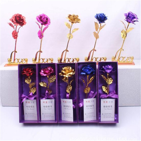 24k Gold Foil Plated Rose Wedding Decoration Golden Rose artificial flower 5 colors for choose DHL free shipping