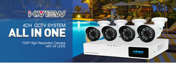 H.View 4CH CCTV System 720P HDMI AHD CCTV DVR 4PCS 1.0 MP IR Outdoor Security Camera 1200 TVL Camera Surveillance Kit