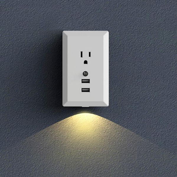 US Plug Smart USB Wall Socket With LED Night Light Sensor Lamp 2 USB Ports 2.4A Fast Charging Intelligent Charge