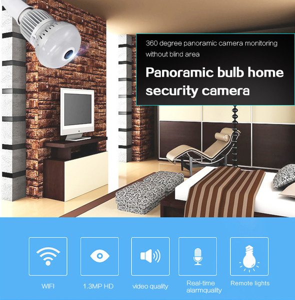 Bulb Light Wireless IP Camera Wifi Home Security 1.3MP 960P Fisheye 360 Degree Panoramic P2P Audio Surveillance Camera