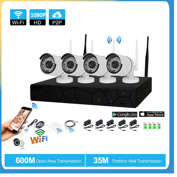 Wholesale 4CH CCTV System Wireless 1080P NVR 4PCS 2.0MP IR Outdoor P2P Wifi IP CCTV Security Camera System Surveillance Kit