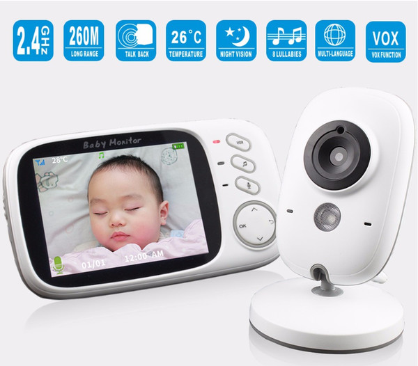 Baby Monitor VB603 3.2 inch LCD IR Night Vision 2 way Talk 8 Lullabies Temperature monitor Digital video nanny radio babysitter