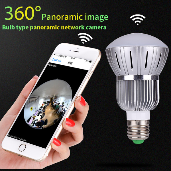 360 degree panoramic image wifi camcorder infrared night version security cam with bulb shape and motion detection function