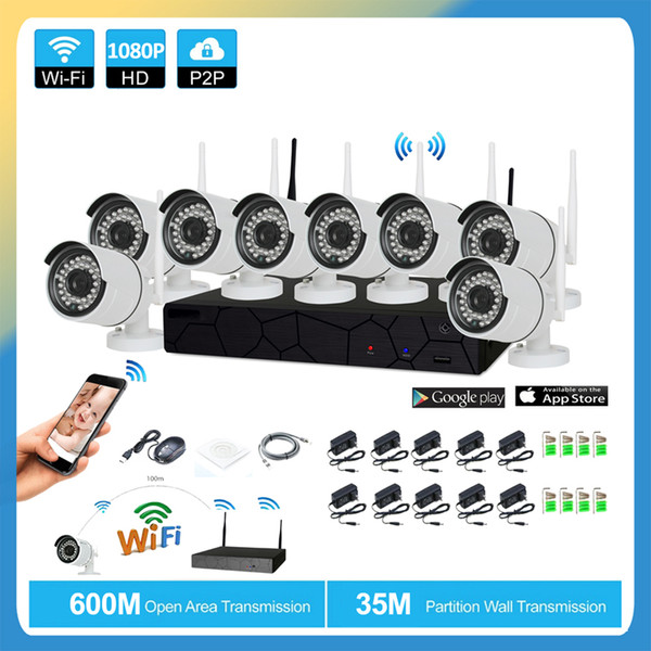 8CH CCTV System Wireless 1080P NVR 8PCS 2.0MP IR Outdoor P2P Wifi IP CCTV Security Camera System Surveillance Kit