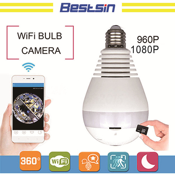 Bestsin Bulb Light Wireless IP Camera Wi-fi FishEye 960p 360 degree Mini CCTV Panoramic Camera 1.3MP/2.0MP Home Security System V380