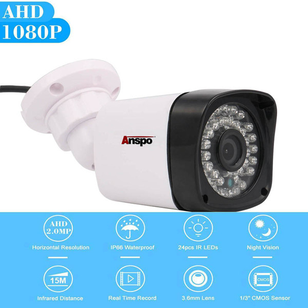 Anspo 1080P AHD CCTV Camera Security System 2.0MP Outdoor Night Vision Home Surveillance IP65 Waterproof DVR Camera Kit Replacement