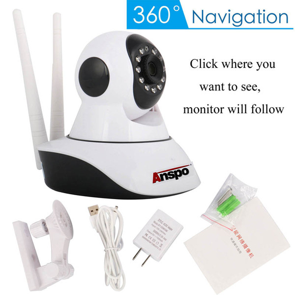 Anspo Wireless 720P Pan Tilt Network Home CCTV IP Camera Network Surveillance IR Night Vision WiFi Webcam Indoor Baby Monitor 72100-720p