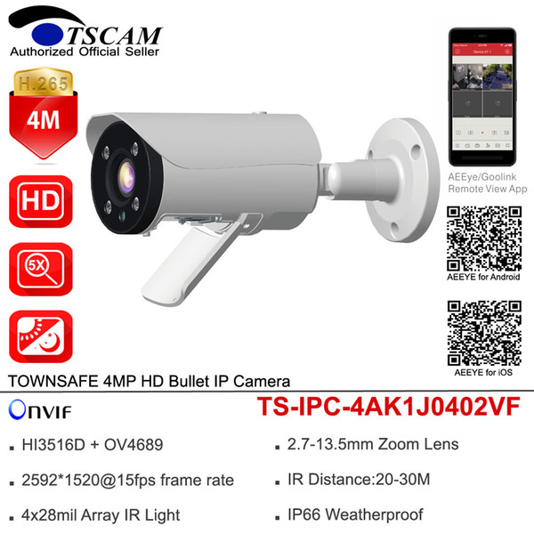 TSCAM HD 4MP Bullet IP Camera ONVIF H.265 2.7-13.5mm 5X Zoom Lens WDR Outdoor IR Security Surveillance Camera IP66 P2P