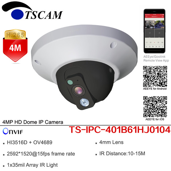 New TS-IPC-401B61HJ0104 HD 4MP Dome IP Camera ONVIF H.265 WDR Indoor IR Mini CCTV Security Surveillance Monitor Camera P2P