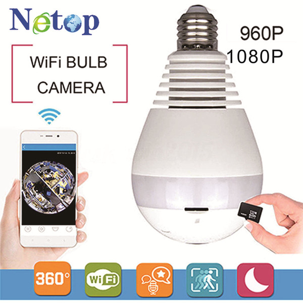 Netop Bulb Light Wireless IP Camera Wi-fi FishEye 960p 360 degree Mini CCTV Panoramic Camera 1.3MP/2.0MP Home Security System V380