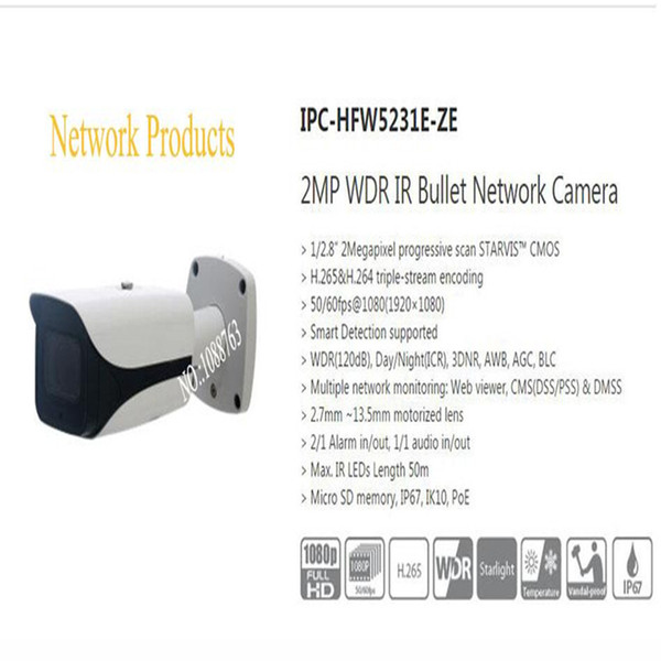 In Stock DAHUA Security IP Camera 2MP WDR IR Bullet Network Camera with POE with Logo DH-IPC-HFW5231E-ZE