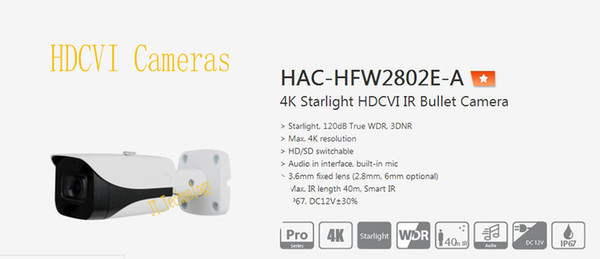 In Stock DAHUA Security Camera CCTV 4K Starlight HDCVI IR Bullet Camera IP67 IK10 Without Logo HAC-HFW2802E-A