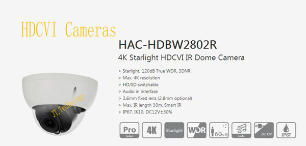 In Stock Free Shipping DAHUA 4K Starlight Camera 8MP WDR 3DNR IR Waterproof HDCVI Dome Camera IP67 No Logo HAC-HDBW2802R