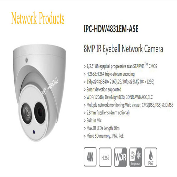 In Stock dahua Surveillance Outdoor Camera 8MP IR Eyeball Network Camera IP67 With POE with Logo DH-IPC-HDW4831EM-ASE